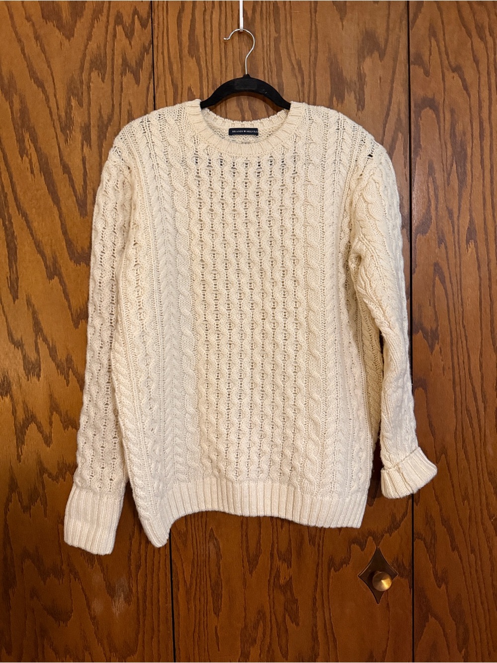 Brandy Melville 90% Wool Cable Knit Fisherman Sweater Cream OS